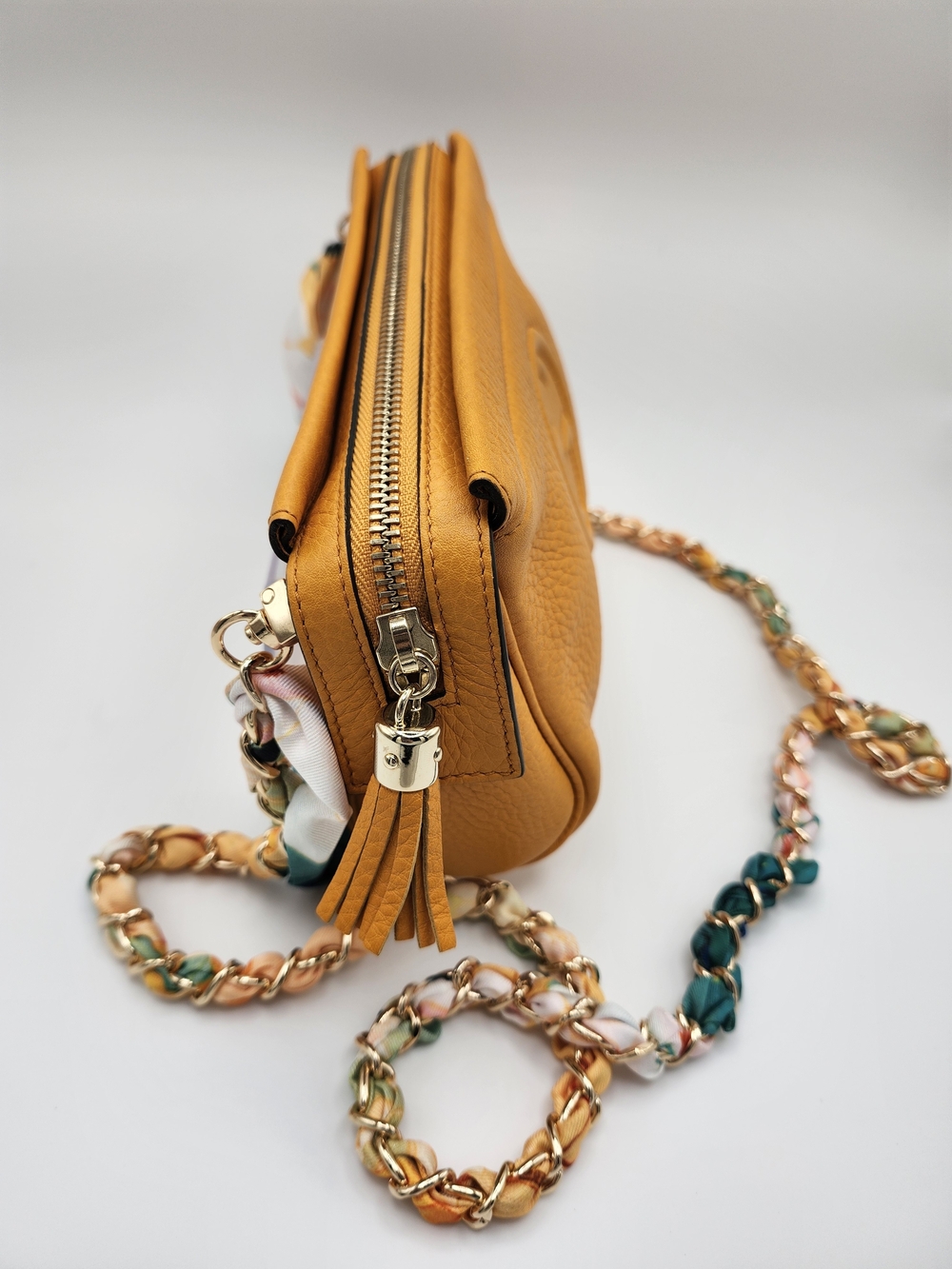 Gucci Soho Cosmetic Clutch Bag Yellow/Orange Leather W Chain & Cert Of Authen - Picture 2 of 16